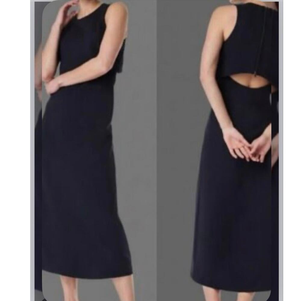 SPANX The Perfect Overlay Midi Dress Fitted Ponte 1X Navy Open Back Cutout